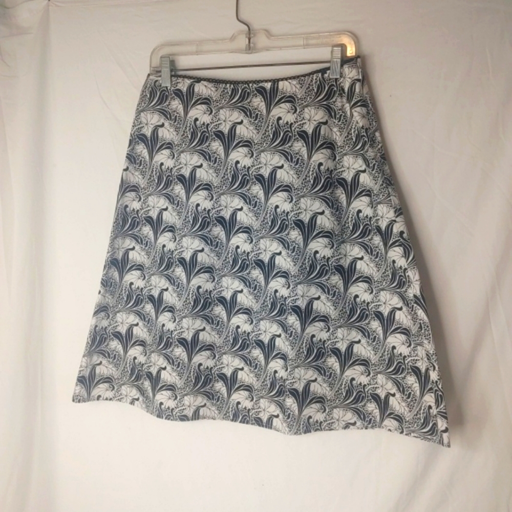 Tommy Hilfiger Black White Floral Midi Print Linen‎ Cotton A-Line Sz6